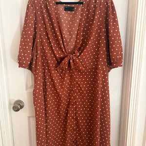 Polka Dot Tie-Front Midi Dress - Rust with White Dots
